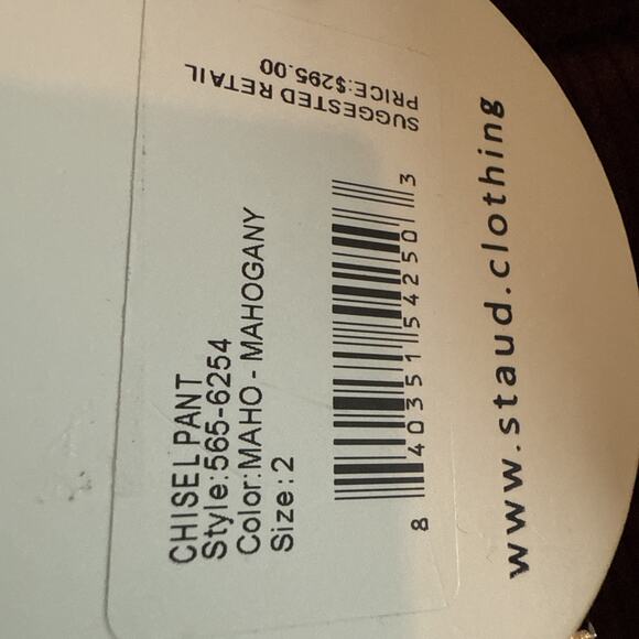 STAUD Womens Chisel Corduroy Pants Mahogany Solid Straight Button Zip Closure 2 - Picture 10 of 12